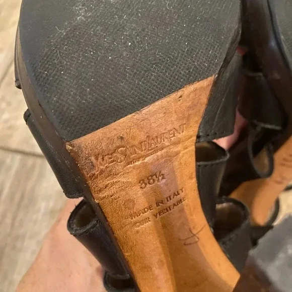 Yves Saint Laurent Black Leather Moorland Lace Up Gladiator Heels - Picture 13 of 14